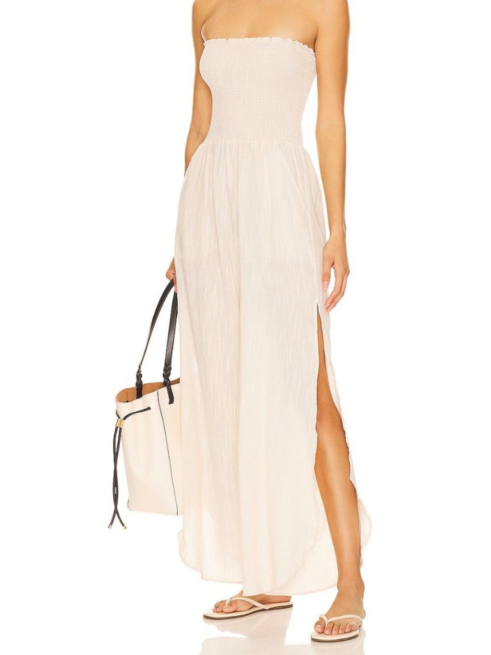 Peixoto Women's Harriet Beige Strapless Smocked Wide-Leg Jumpsuit - Large NWT
